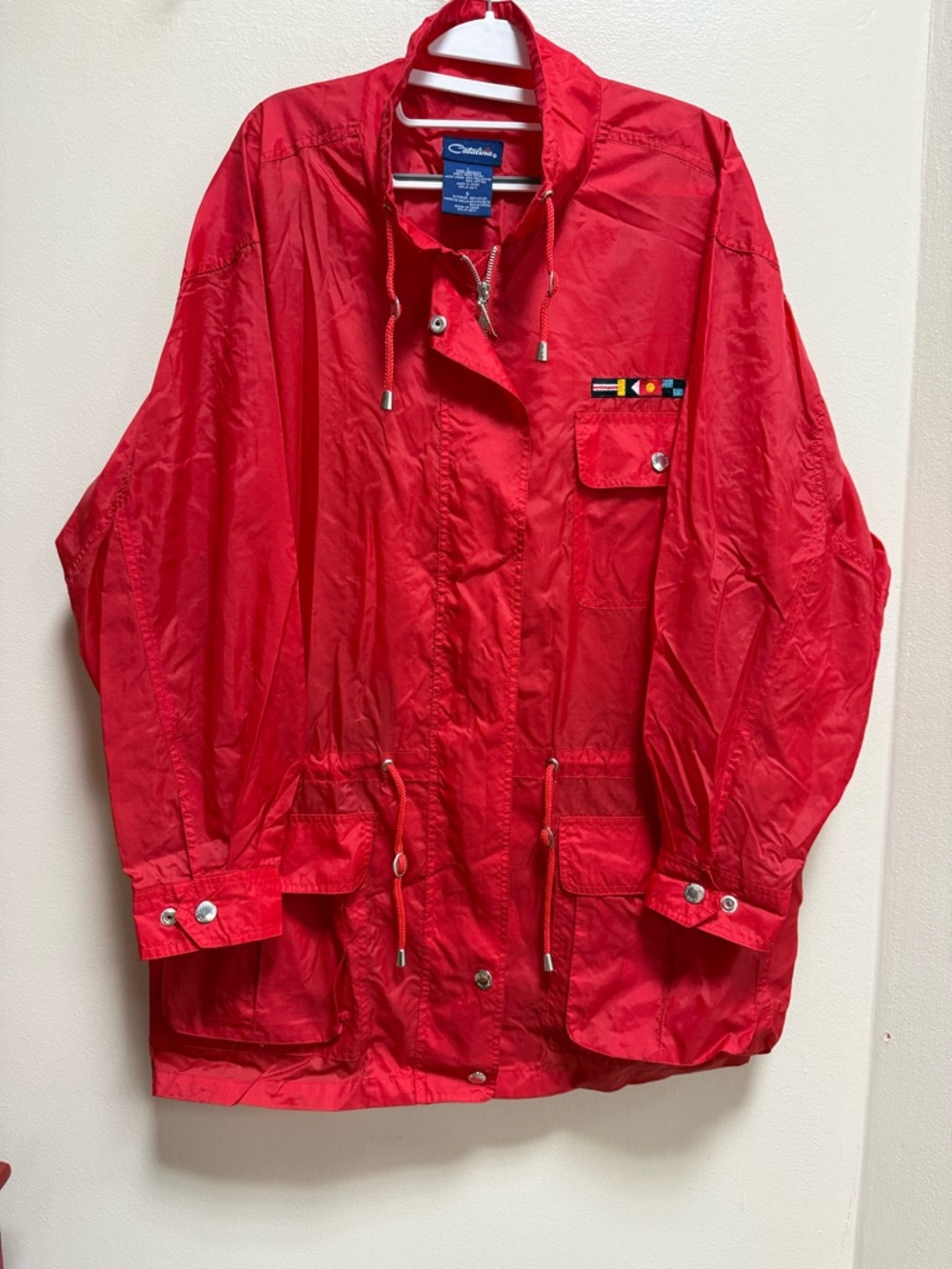 Catalina Vintage Red Nylon Windbreaker Jacket Nautical Flag 80s 90s Size Large